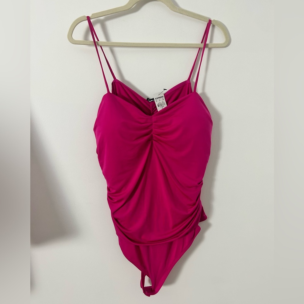 NWT Express ruching dark pink bodysuit size XL